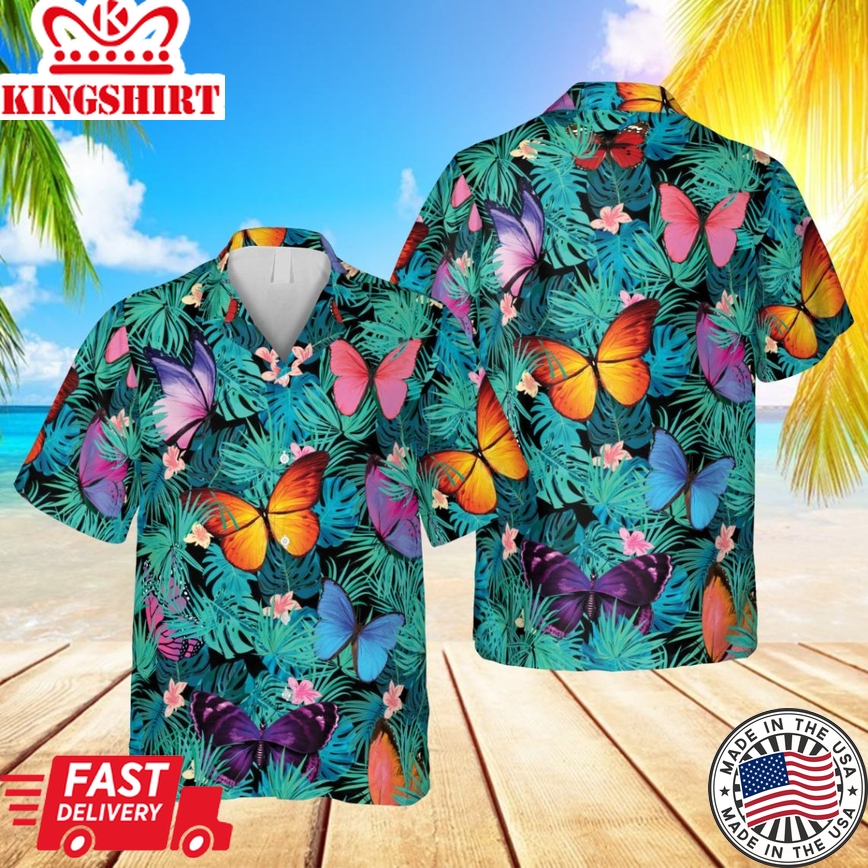 Tropical Plants Butterfly Hawaii 3D Shirt, Island Clothing