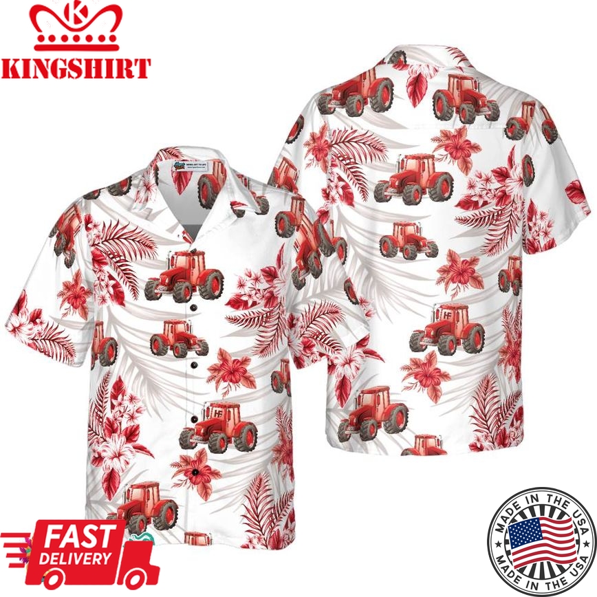 Tropical Red Tractor Hawaiian Shirt