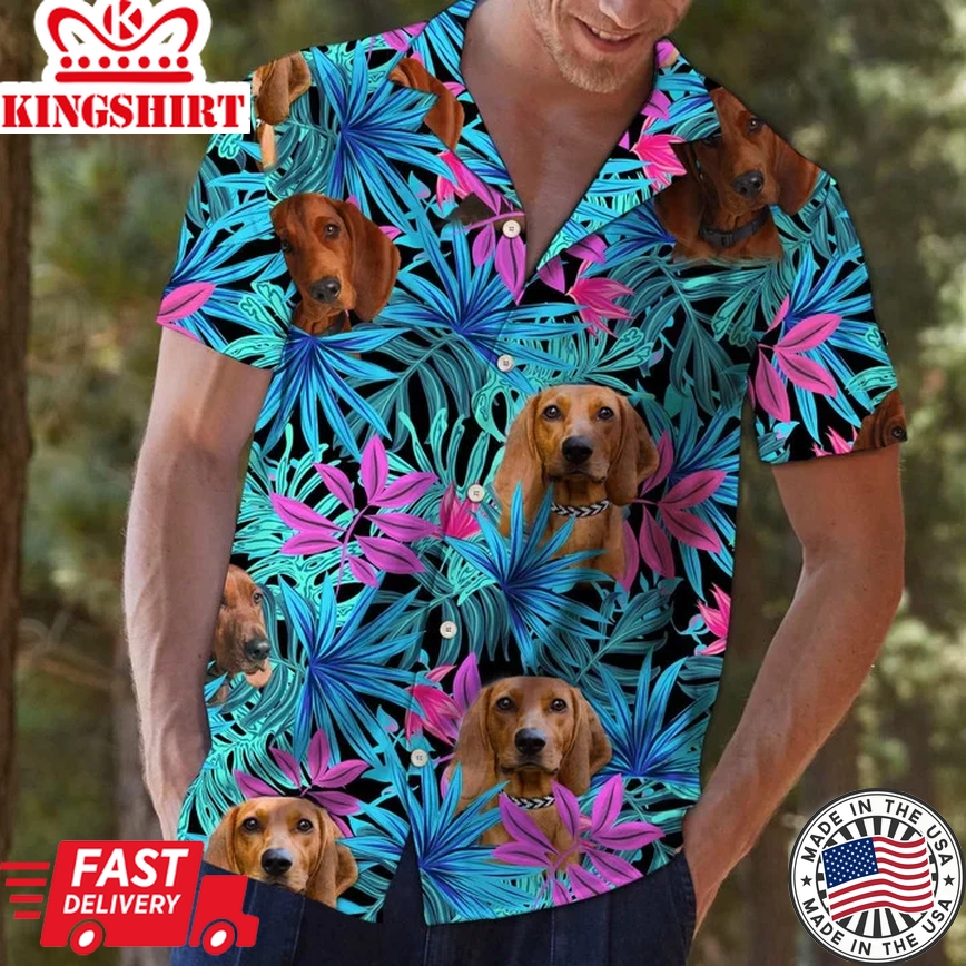 Tropical Redbone Coonhound Vintage Style Trendy Hawaiian Shirt