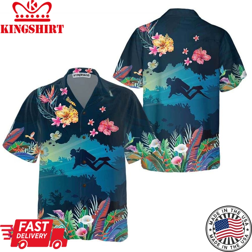 Tropical Scuba Diving Hawaiian Shirt, Scuba Diving Shirt For Men, Cool Gift For Scuba Diving Lover