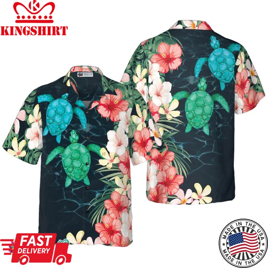 Tropical Sea Turtle And Flower Hawaiian Shirt