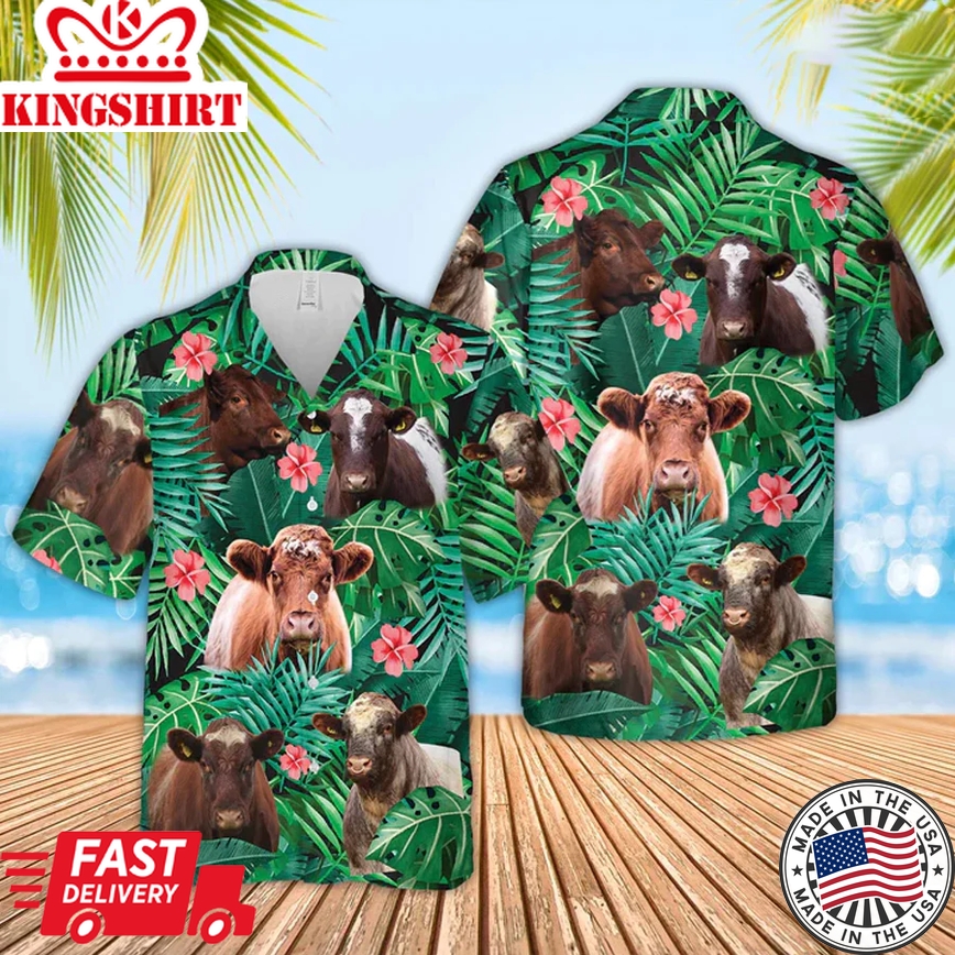 Tropical Shenanigans: Shorthorn Cow Trendy Hawaiian Shirt - Funny Gift for Him