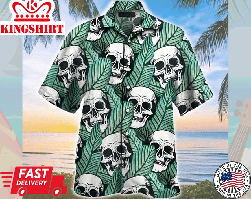 Tropical Skull Pattern Trendy Hawaiian Shirt, Skull Pattern Funny Trendy Hawaiian Shirt, Couples Matching Outfits For Holiday, Best Gifts For Men.