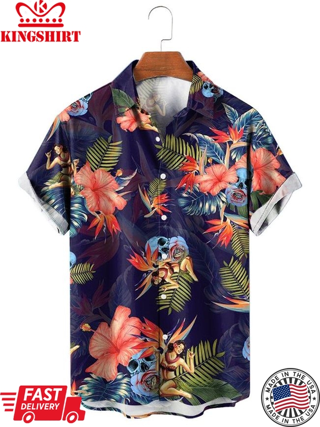 Tropical Skull Print Hawaiian Short Sleeve Shirt