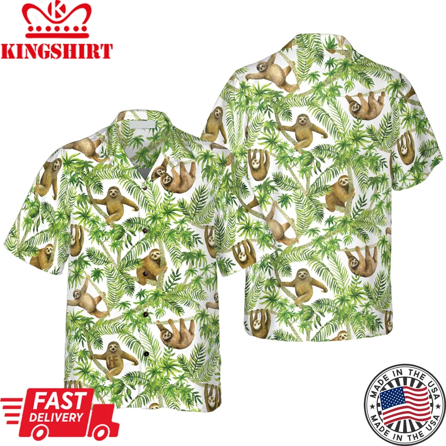 Tropical Sloth Seamless Pattern Trendy Hawaiian Shirt