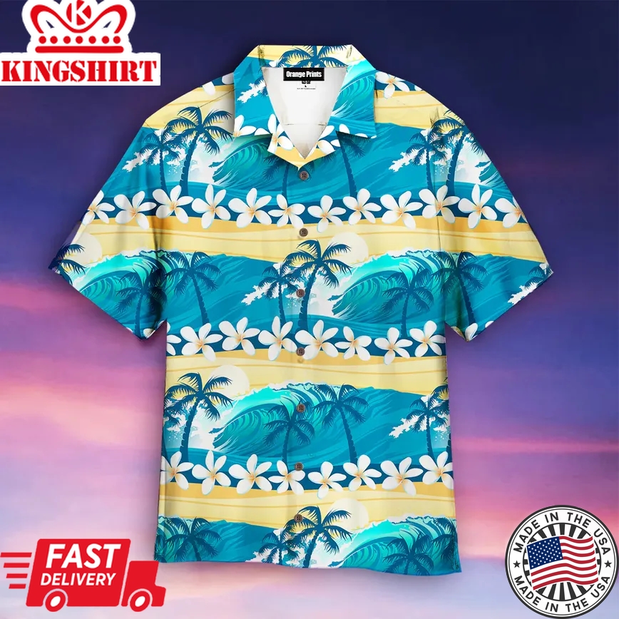 Tropical Surfing With Palm Trees Trendy Hawaiian Shirt