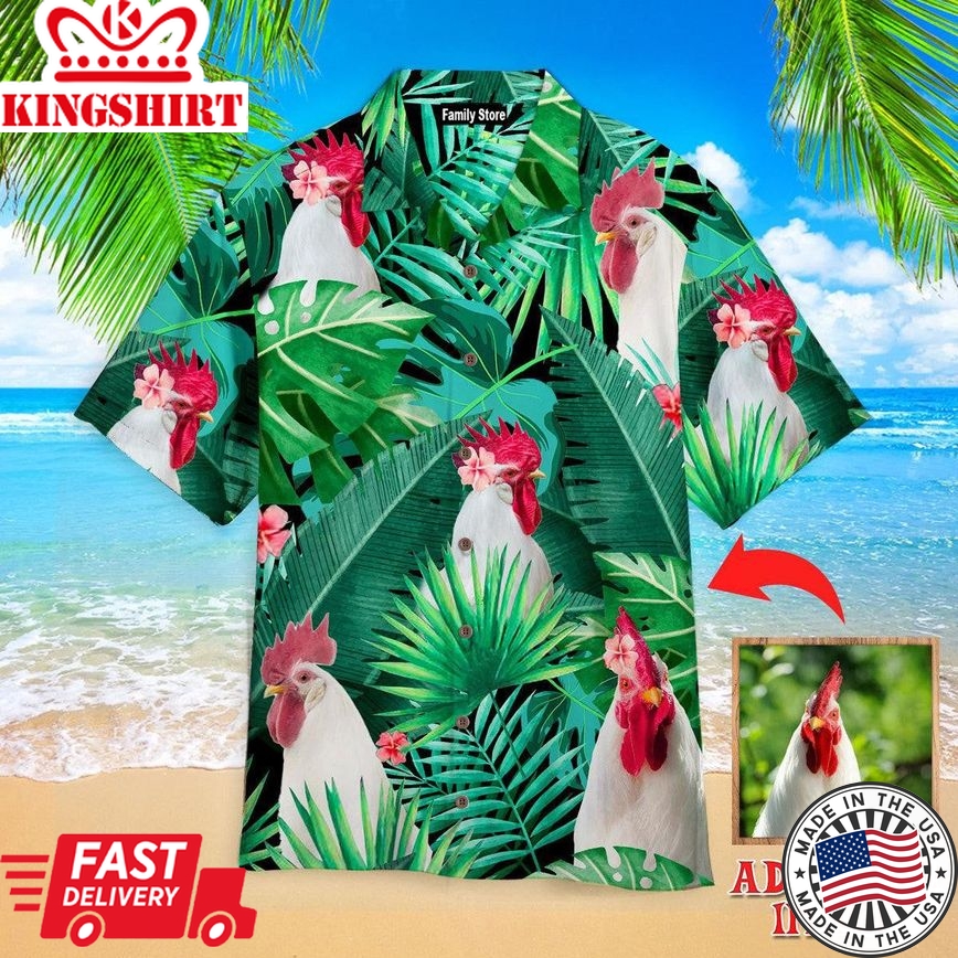 Tropical White Rooster Custom Hawaiian Shirt