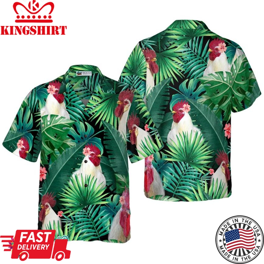 Tropical White Rooster Hawaiian Shirt