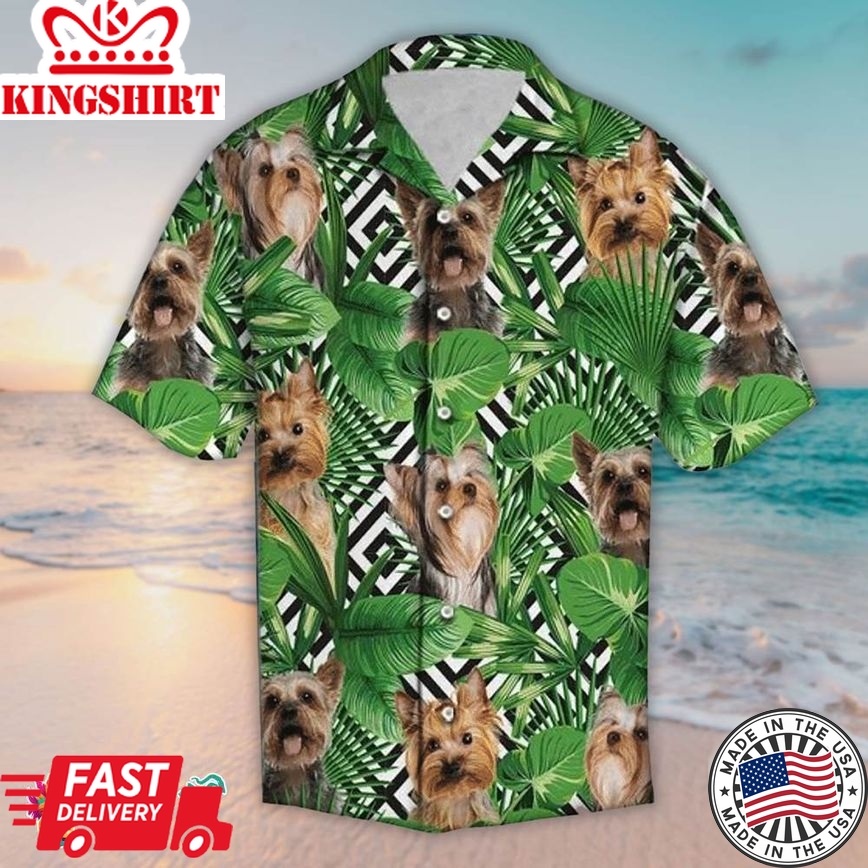 Tropical Yorkshire Terrier Awesome Green Hawaiian Aloha Beach Shirt