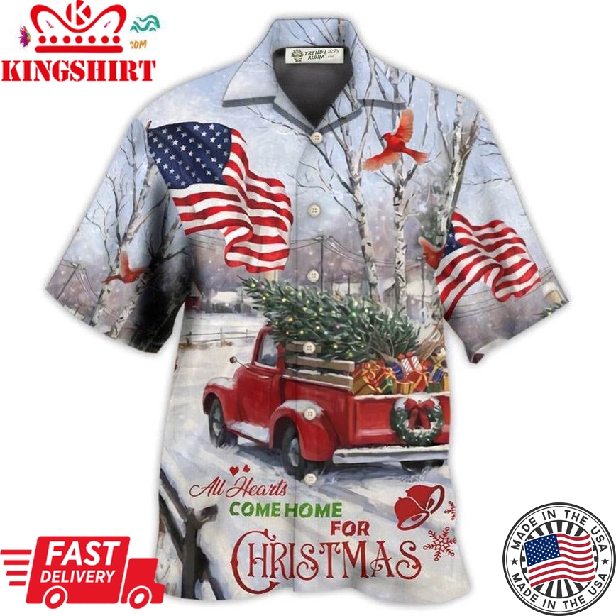 Truck All Hearts Come Home For Christmas Truck With Cardinal And Snow Hawaiian Shirt