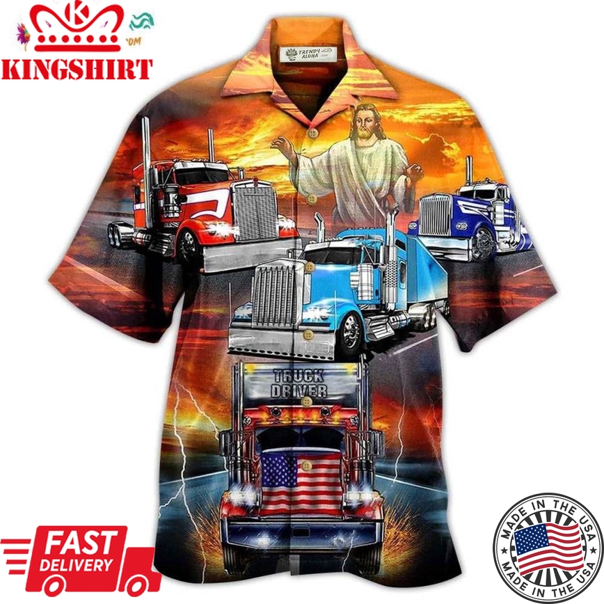 Truck Driver Jesus Bless In The Sunset Hawaiian Shirt