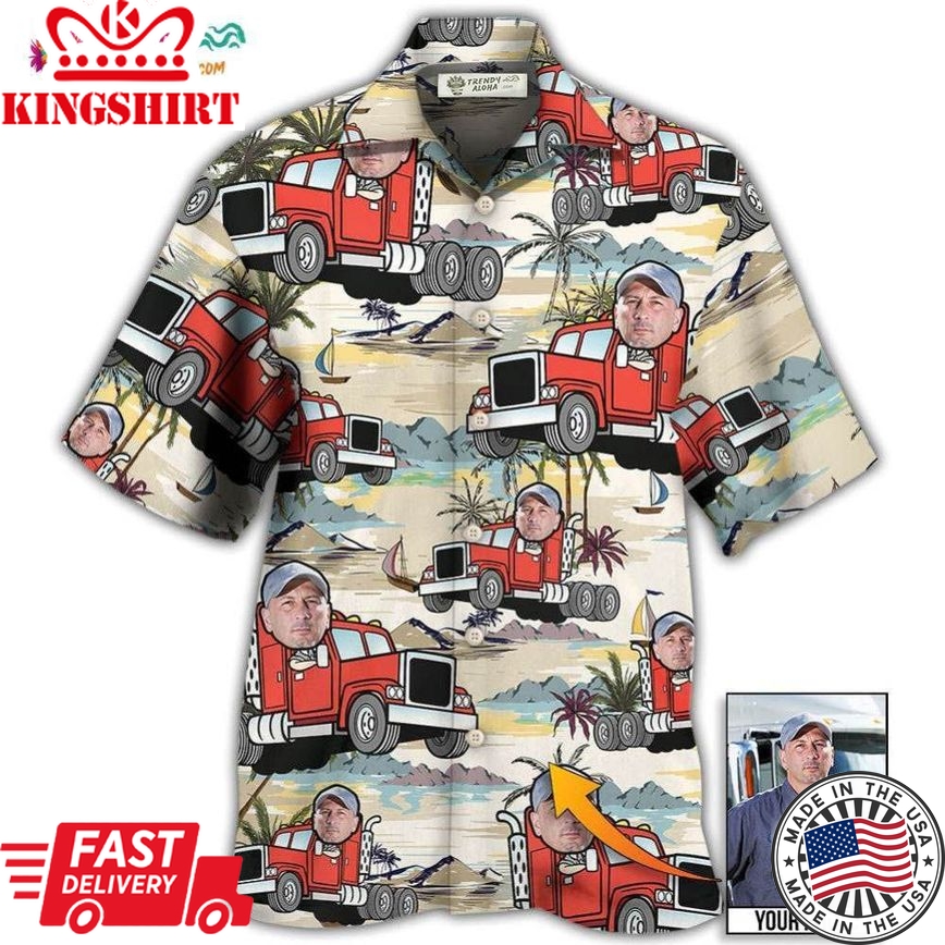 Truck Driver Tropical Beach Custom Photo Hawaiian Shirt