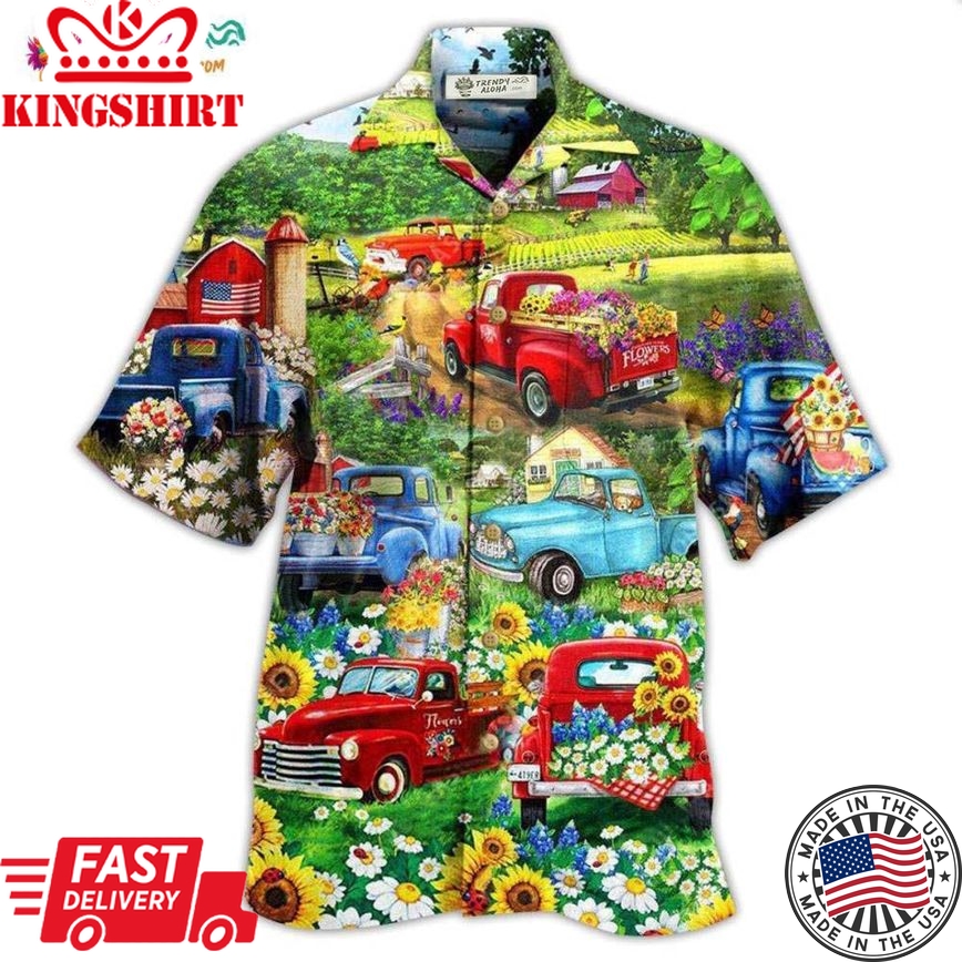 Truck Flower Pickup In The Flower Field Hawaiian Shirt