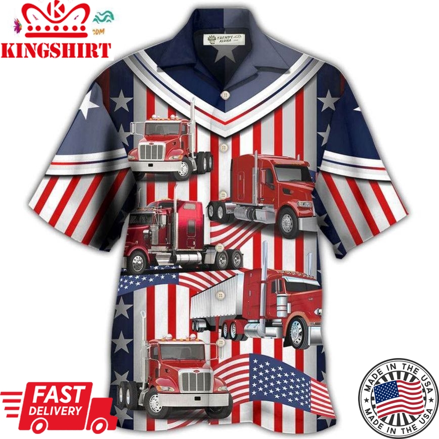 Truck Usa Flag Trucker Hawaiian Shirt