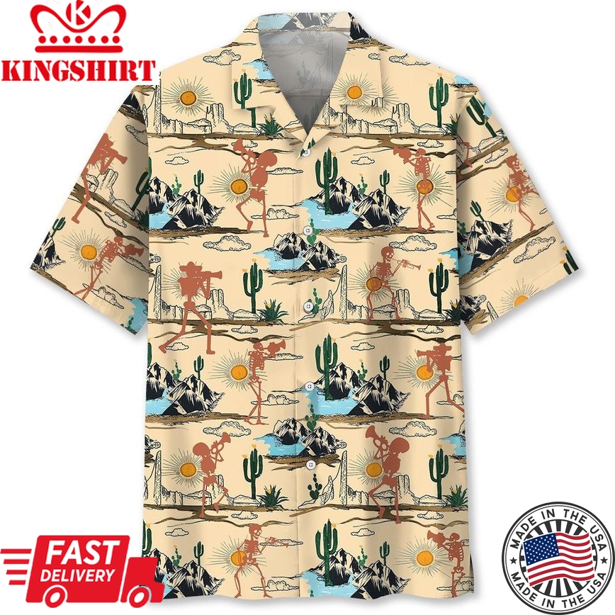 Trumpet Skull Cacstus Trendy Hawaiian Shirt