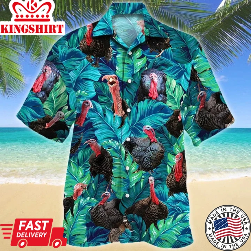 Turkey In Tropical Forest Lovers Gift Trendy Hawaiian Shirt, Short Sleeve Hawaiian Aloha Shirt