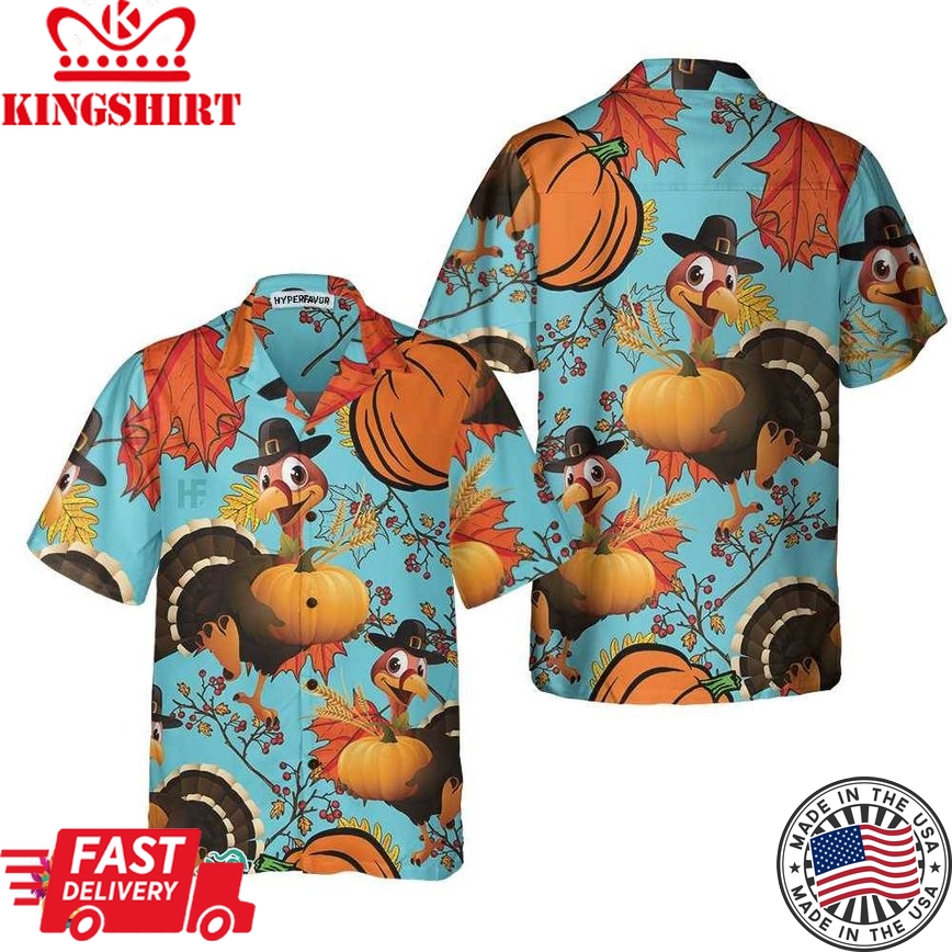 Turkey Thanksgiving Hawaiian Shirt, Funny Pumpkin Turkey Shirt, Unique Thanksgiving Gift