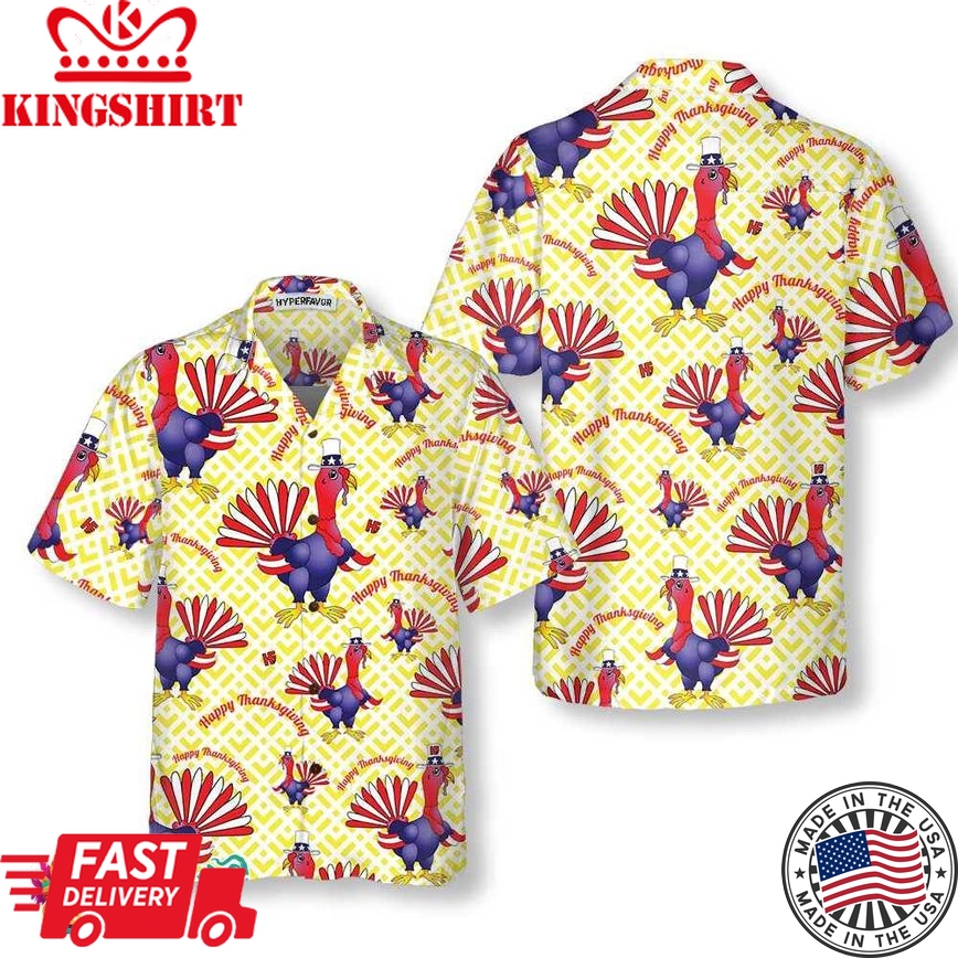 Turkeys In Us Flag Costume Thanksgiving Day Hawaiian Shirt, Funny Gobble Shirt, Gift For Thanksgiving