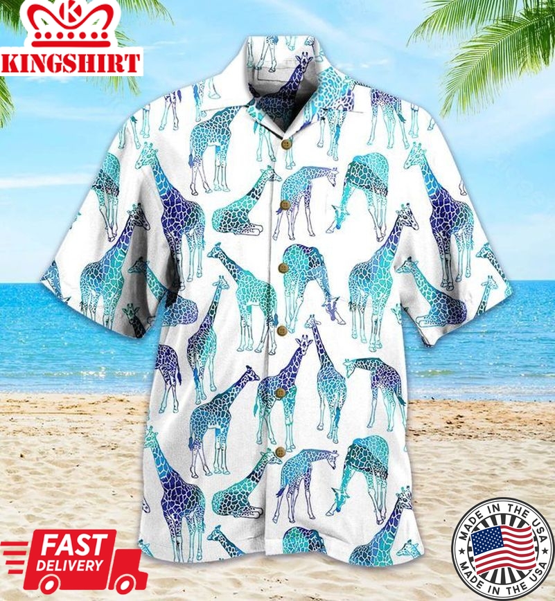 Turquoise Giraffe Blue Trendy Hawaiian Shirt 3D Summer Gifts