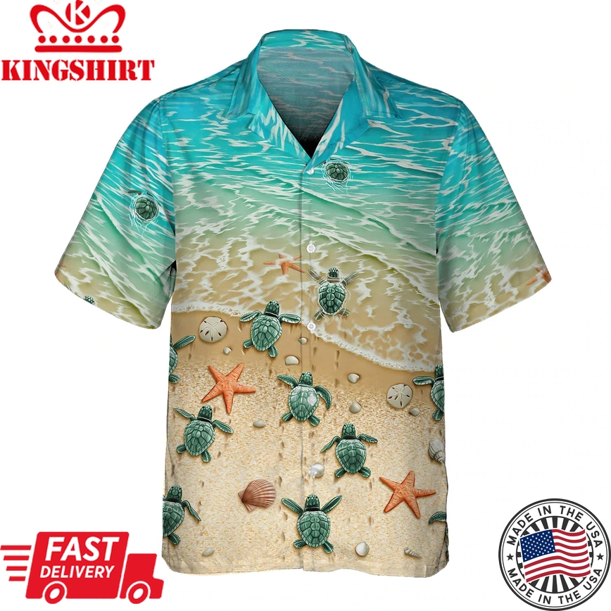 Turtle And Ocean 3D Trendy Hawaiian Shirt Men's, Gift For Turtle Lovers