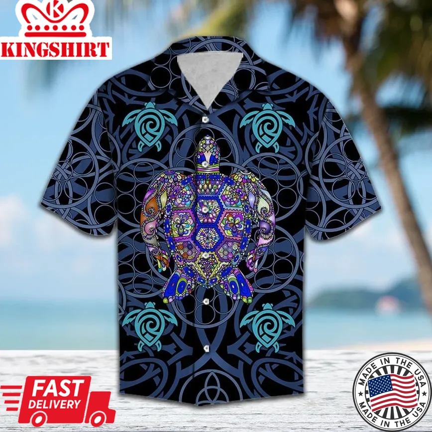 Turtle Blue Mandala Trendy Hawaiian Shirt, Turtle Lover Trendy Hawaiian Shirt For