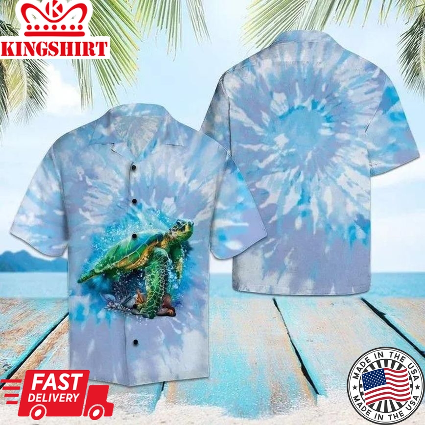 Turtle Blue Tie Dye Trendy Hawaiian Shirt