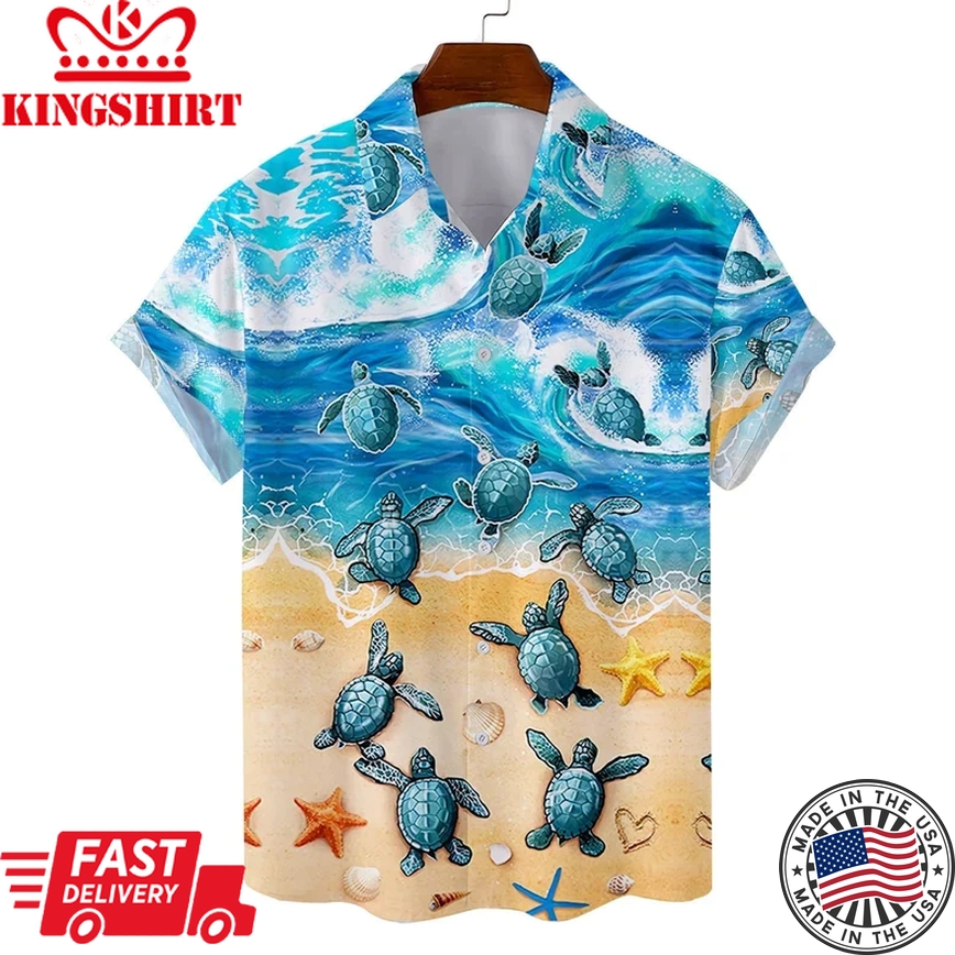 Turtle Colorful Amazing Trendy Hawaiian Shirt For Men Women, Short Sleeve Button Trendy Hawaiian Shirt,Hawaii Honeymoon Shirt