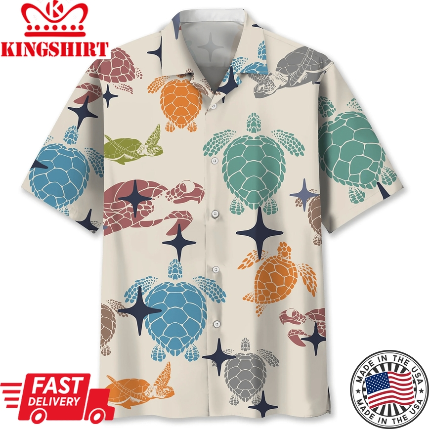 Turtle Colorful Hawaii Shirt, Turtle Lover Trendy Hawaiian Shirt For