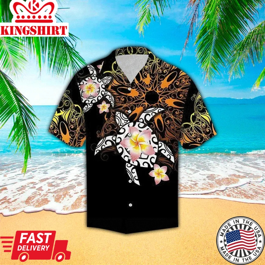 Turtle Floral Print Polyester Trendy Hawaiian Shirt