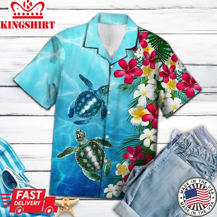 Turtle Floral Trendy Hawaiian Shirt, Turtle Lover Trendy Hawaiian Shirt For