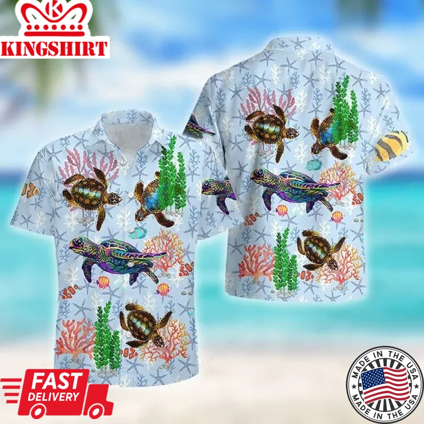 Turtle Fly Turtle Trendy Hawaiian Shirt, Summer Gift, Trendy Hawaiian Shirts For Men, Aloha Beach Shirt