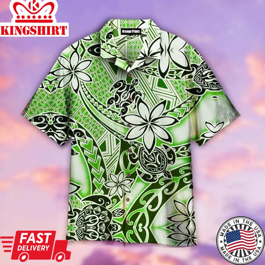 Turtle Hawaii Polynesian Floral Trendy Hawaiian Shirt For