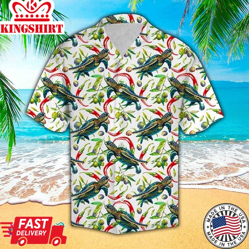 Turtle Hawaiian Shirt Chili Peppers And Turtle Aloha Shirt, Aloha Hawaiian Shirts