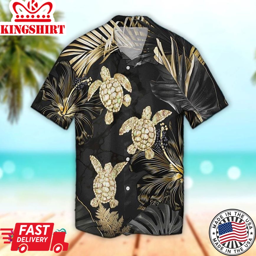 Turtle Hawaiian Shirt Golden Tropical Turtle Aloha Shirt, Aloha Hawaiian Shirts