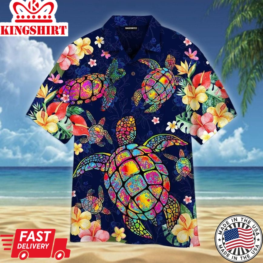 Turtle In Tropical Flower Trendy Hawaiian Shirt