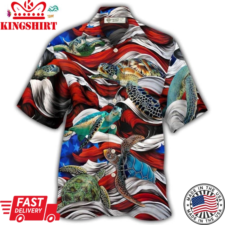 Turtle Independence Day Swimming In The American Flag Hawaiian Shirt