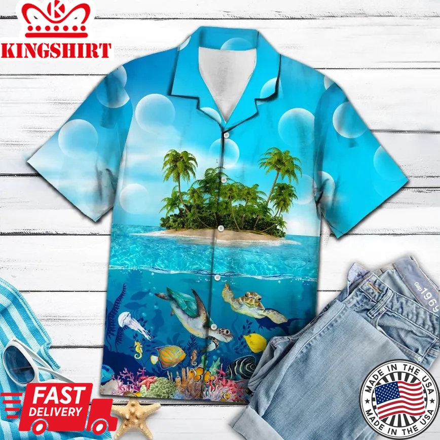 Turtle Island Trendy Hawaiian Shirt, Turtle Lover Trendy Hawaiian Shirt For