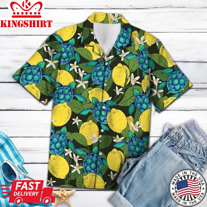 Turtle Lemons Tropical Trendy Hawaiian Shirt, Turtle Lover Trendy Hawaiian Shirt For