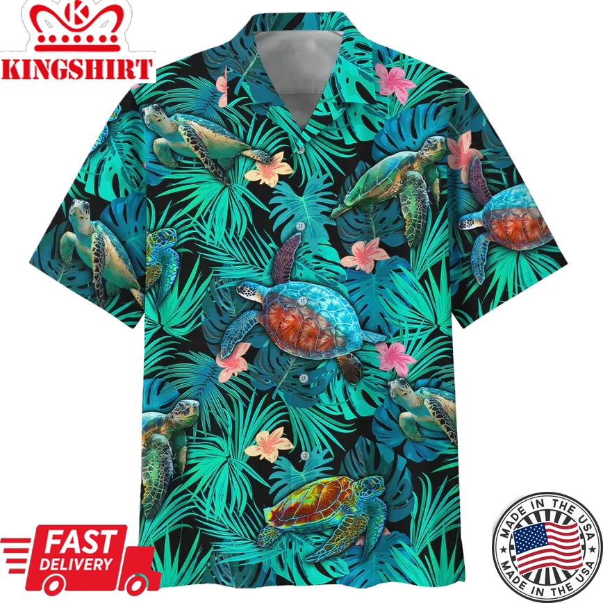 Turtle Sea Pattern Trendy Hawaiian Shirt, Turtle Lover Trendy Hawaiian Shirt For