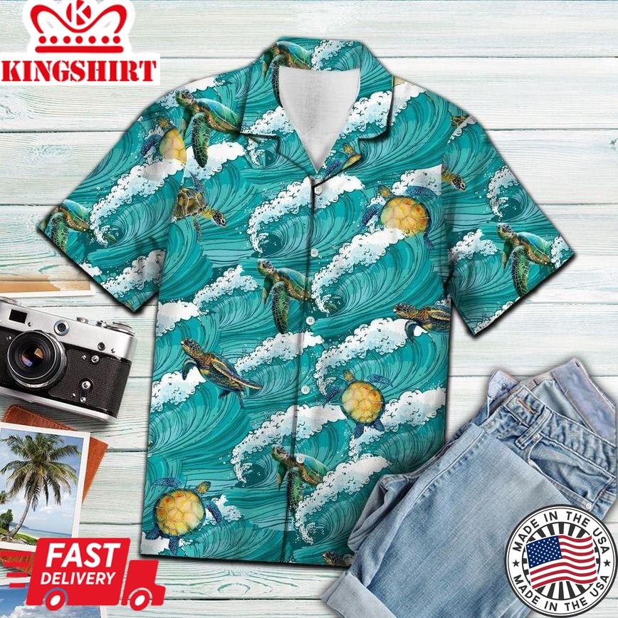 Turtle Sea Waves Trendy Hawaiian Shirt, Turtle Lover Trendy Hawaiian Shirt For