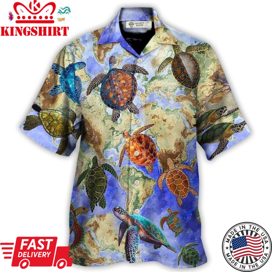 Turtle Swim Around The World Hawaiian Shirt