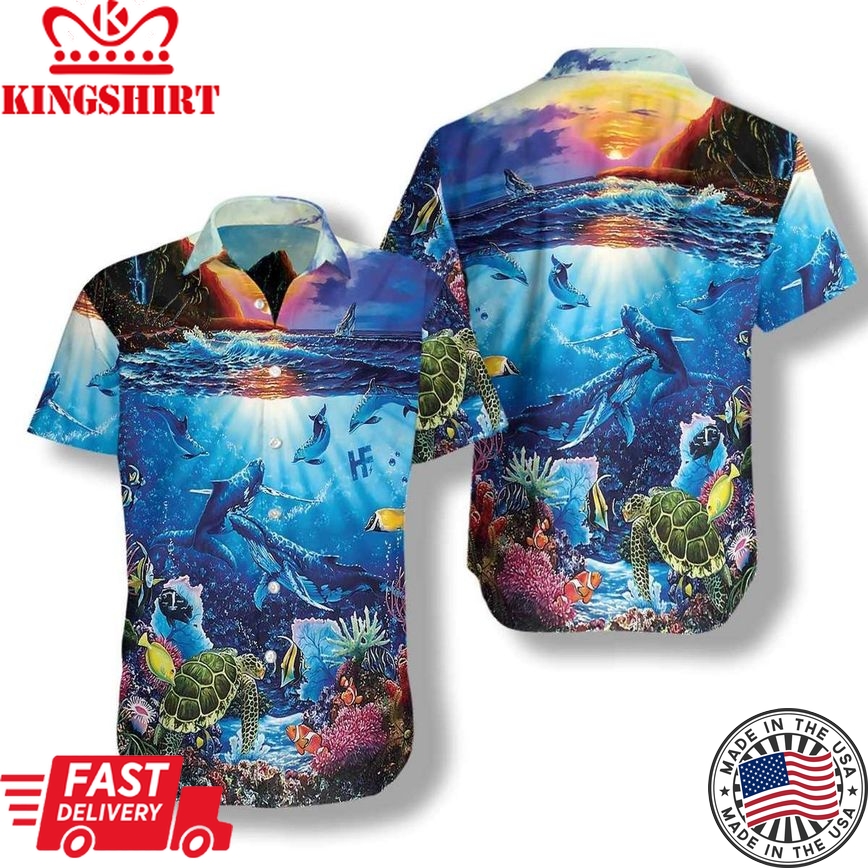 Turtle Under The Sea Trendy Hawaiian Shirt, Turtle Lover Trendy Hawaiian Shirt For