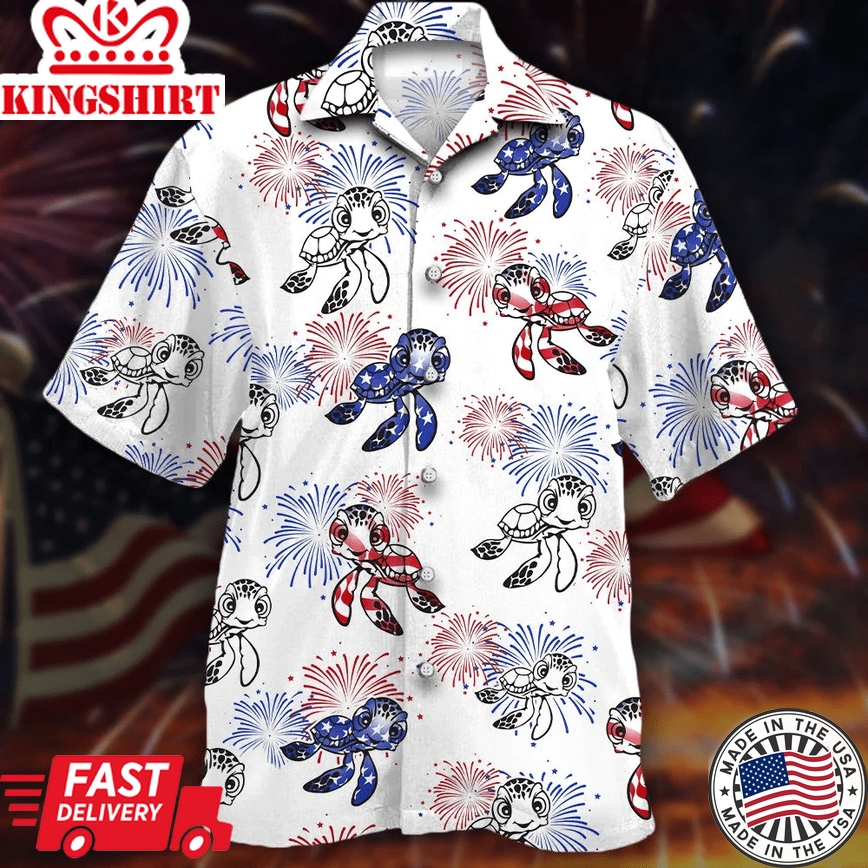 Turtles And Fireworks Trendy Hawaiian Shirt, Turtle Lover Trendy Hawaiian Shirt For