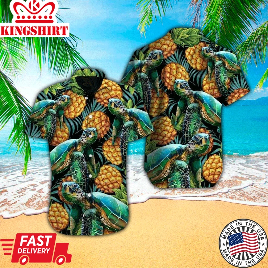 Turtles Pineapple Tropical Polyester Trendy Hawaiian Shirt