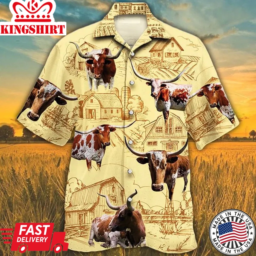 Tx Longhorn Cattle Lovers Farm Trendy Hawaiian Shirt