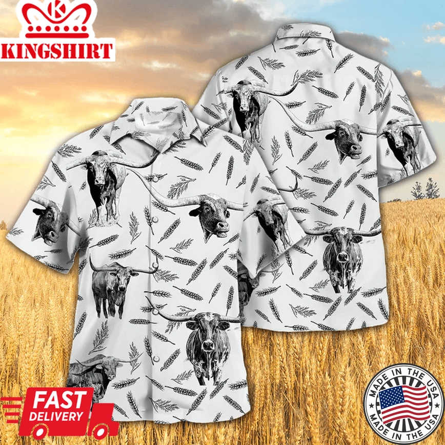 Tx Longhorn Pattern Trendy Hawaiian Shirt, Farm Cow Trendy Hawaiian Shirt