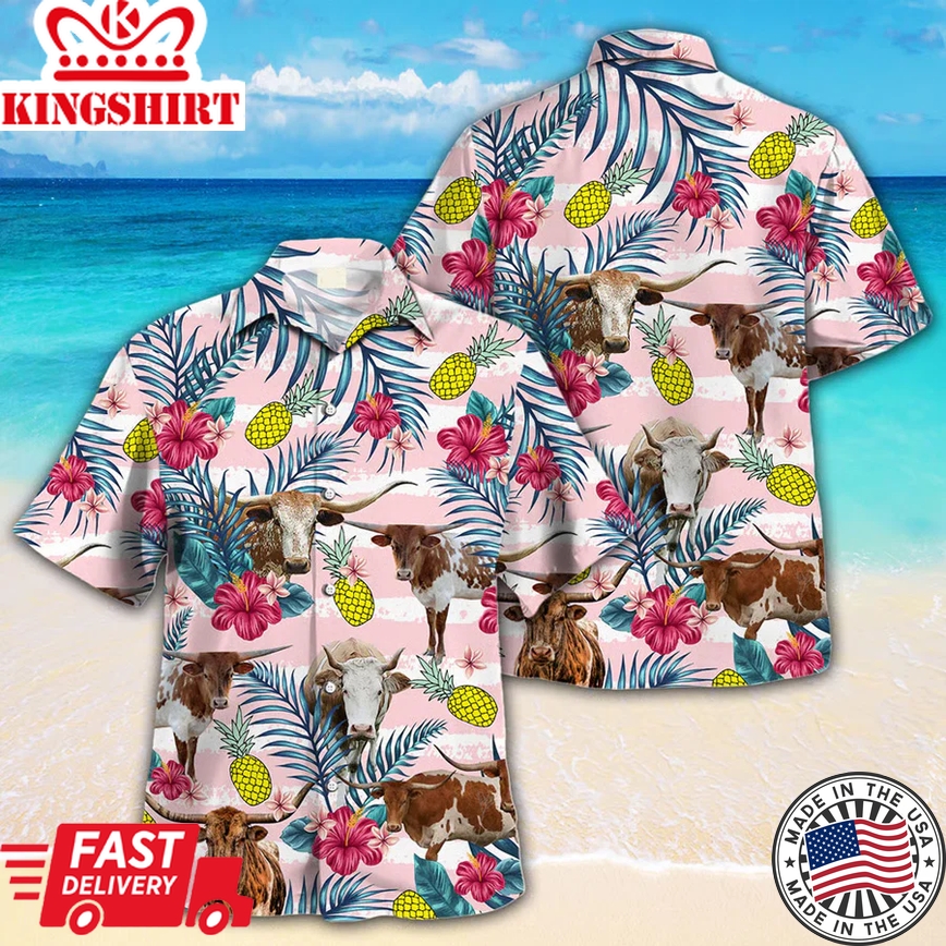 Tx Longhorn Trendy Hawaiian Shirt For Farm Lovers - Tx Longhorn Cow Trendy Hawaiian Shirt, Trendy Hawaiian Shirt For Men And Women