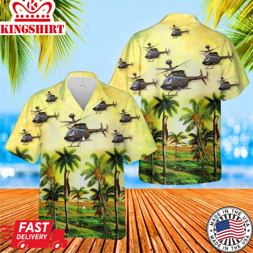 U.S. Army Bell OH-58 Kiowa Trendy Hawaiian Shirt: Camouflage and Paradise Blend