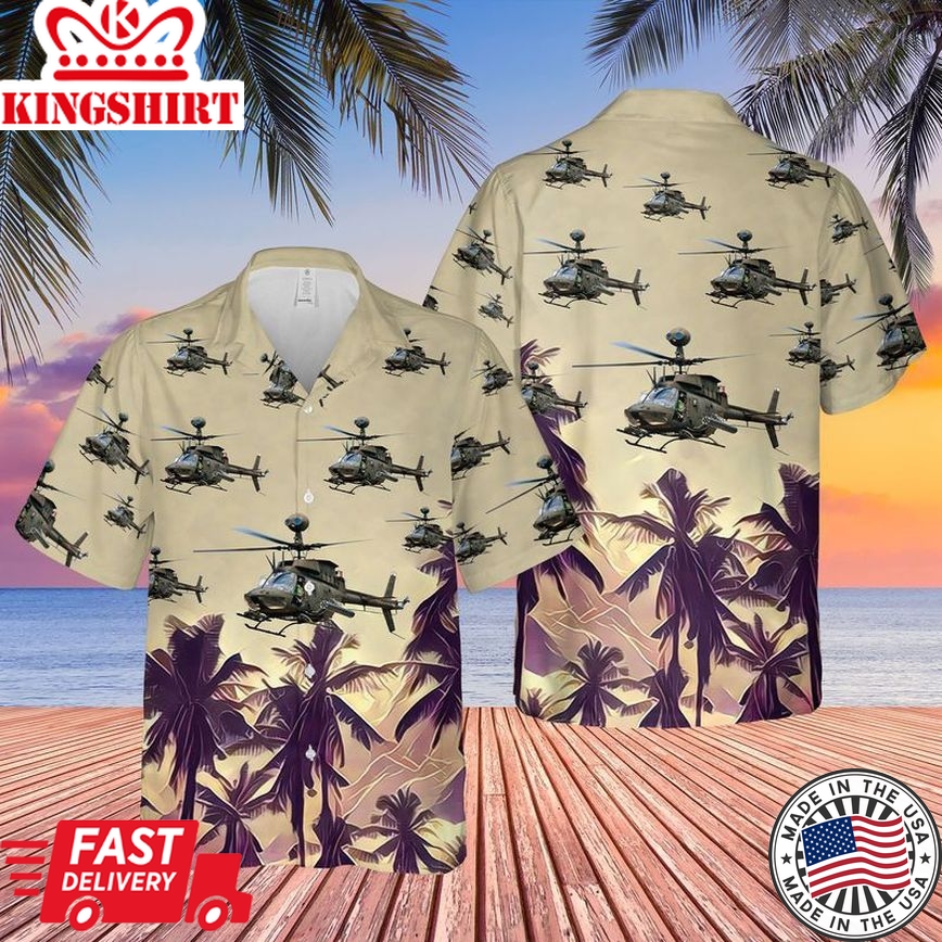 U.S. Army Bell OH-58 Kiowa Trendy Hawaiian Shirt: Vintage Military Aircraft