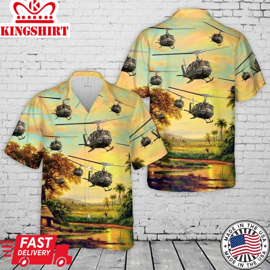 U.S. Army Bell UH-1 Huey Trendy Hawaiian Shirt: Vintage Military Aircraft